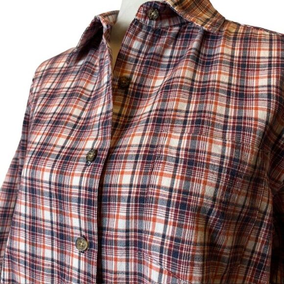 Ki-ko-mo Vintage Women's Plaid Button Top Cotton Blue Orange Red Large - Picture 2 of 11